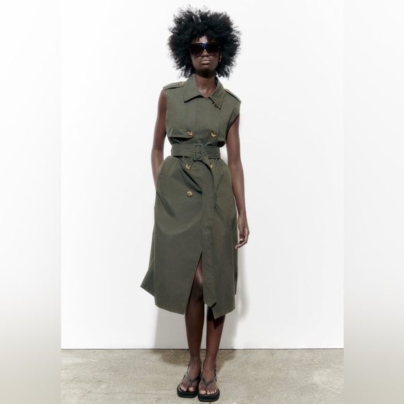 THE HOUSE OF ARA -Overlapped Belted Dress / Green